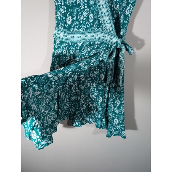 Loft Romper Women Sz 4 Kelly Green Floral Faux Wrap Skort Dress V-Neck - Picture 4 of 7